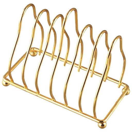 金属製トーストラック、ゴールドの家庭用小ボウルと食器、収納排水、三角形の収納、パン6枚を収納可能..