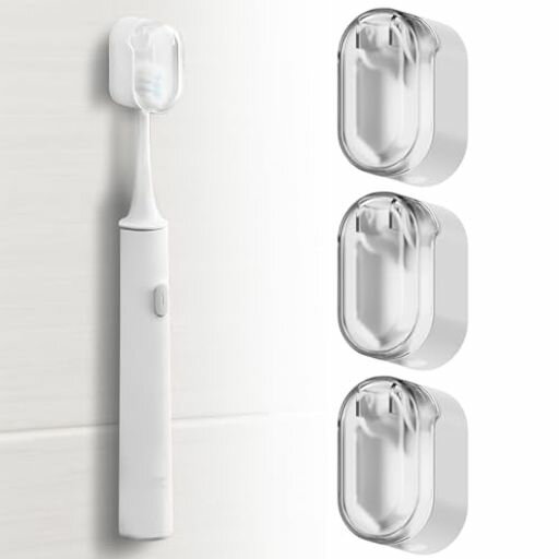 歯ブラシホルダー3個入歯ブラシスタンドパック壁掛けカバー付き吊り下げ歯ブラシスタンド自動フリップトップ式水垢防止防塵バスルーム収納ホワイト