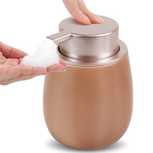 【サイズ】:約9.5*12.5cm容量:約400ml重量:約0.4kg。【高品質の素材】:ボトル:陶器ポンプ:プラスチック。艶消しの釉面工芸で、肌触りが心地よく、北欧風のデザイン感があります。まるまるとした形が、さらにかわいらしいです。ポン...