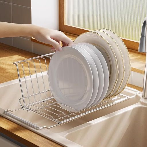 ZATAO水切りラックシンク上シンク横2way伸縮食洗機対応ステンレス水切りかごシンクに渡せる[約45~70x22.5x6~12.5cm]皿立て食器収納棚多段式滑り止め付き省スペースサクラク(皿挿し式)(3.0)