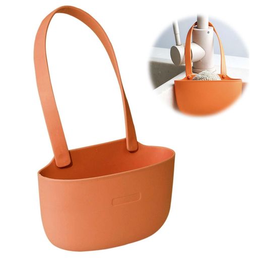 PAVIKEスポンジホルダー水切り【オレンジ】シリコン排水バスケットスポンジラックキッチンシンクハンギングバッグハンギングバッグ2-in-1デザイン、スナップオンスタイル、蛇口に掛ける…