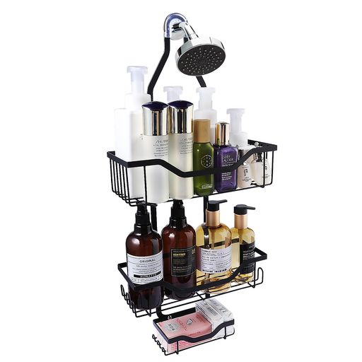 Sikobinシャワーラック吊り下げ3段大容量風呂収納ブラックバスルームフック付き幅30x奥行12x高さ67.5cm隙間収納