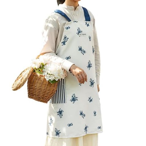 [FutierStar]エプロンレディース肩掛けH型エプロン北欧カフェエプロン花柄撥水無地着脱簡単ポケット付..