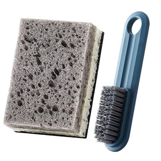 靴洗いブラシ柄付きたわしシューズブラシ&スポンジ2点セット|携帯便利靴用シューズケア上履き子供洗濯..