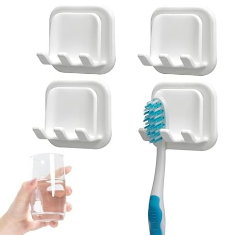 歯ブラシホルダー歯ブラシスタンド壁掛け4個ホワイト約W5xD5xH3.6cmパンチフリー防錆使いやすい省スペ..