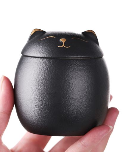 WooJoo猫の形のミニ骨壷・直径7.7cmx高さ8.3cm手元供養・分骨つぼ・猫の形骨壷・遺灰・遺骨入れ・納骨..