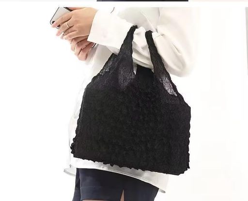 Tote Bag Type - [理想ライフ]エコバッグ絞り折りたたみ式伸縮荷物に合わせて伸びる伸びるエコバッグ(ブラック)
