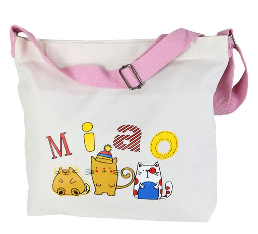 [QinFeng]かわいい猫コットンキャンバスEcoバッグレディースショルダーショッピングバッグビーチバッグ女性用