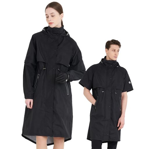 [TECHSKIN]レインフレックスコート防水男女兼用日常アウトドアスポーツおしゃれ(ブラックS)