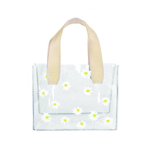 [QIKEJI]ビニールバッグプール小さめ透明バッグひなぎく温泉防水可愛い大容量通勤旅行男女兼用袋再利用可能DIY包装(20*18*10cm)