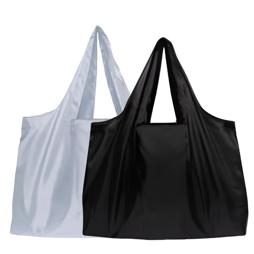 [ZTFT]エコバッグ2個セット52x40cm大容量折畳みコンパクト保管が簡単えこは人気スーパー買い物旅行アウトドアに最適(ブラック*1、グレー*1)