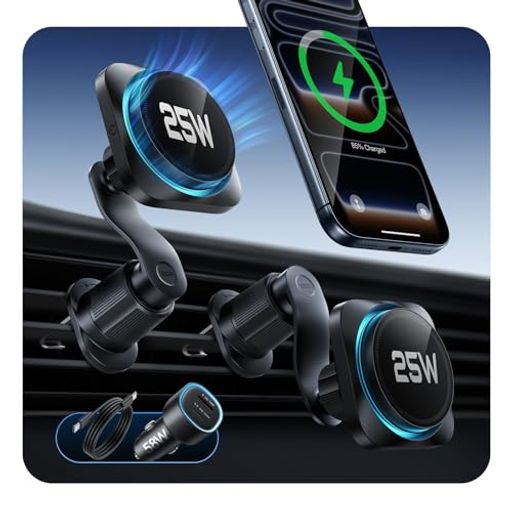 ESR OmniLock Qi2.2認証 25W充電 magsafe 車載ホルダーqi2 充電器 25w 高速充電 改良クリップ 損傷防止ロック スマホホルダー 車 スマホ冷却 360°回転可能 自由調節
