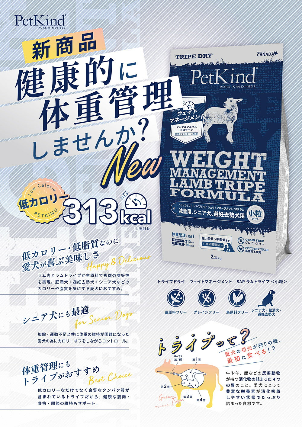 ■PetKind ペットカインド トライプドライ ウェイトマネージメント SAPラム 小粒 230g