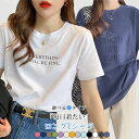 2点購入で600円オフクーポンあり♪ 送料無料 Tシャツ 半袖 肌触りいい レディース 半袖Tシャツ トップス カットソー 綿100% コットン UVカット 柔らかい シンプル シルエット 体型カバー クルーネック おしゃれ 綿 春夏 春 夏 ゆったり シンプル 英文字 大きいサイズ
