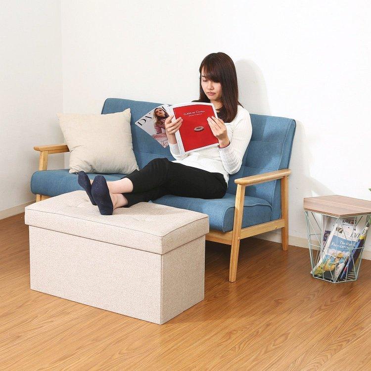 収納ベンチ おしゃれ 収納付きスツール 2個セット 幅76×奥行38×高さ40cm ベージュ