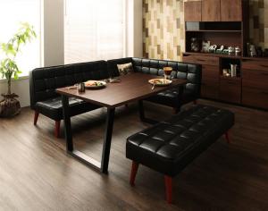 【SALE：12/3 20:00 - 12/11 01:59】ダイニングテーブルセット 6人掛け おしゃれ 4点セット(テーブル120+ソファ+右アームソファ+ベンチ) 合成レザー ヴィンテージ