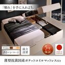 【SALE:7/11 20:00 - 7/19 01:59】組立設置付 連結ベッド クイーン(SS×2) 薄型抗菌国産ポケットコイルマットレス付き 縦開き 日本...