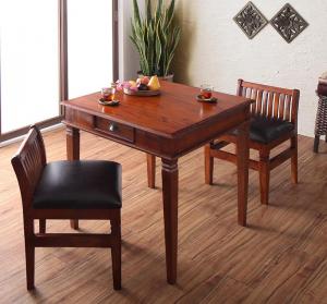 【P10倍：11/14 10:00 - 11/16 23:59】ダイニングテーブルセット 2人掛け おしゃれ 3点セット(テーブル80+チェア2脚) 天然木マホガニー材アンティーク調 バリ風 アジアン家具