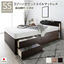 【P10倍:6/22 20:00 - 6/27 01:59】収納付きベッド 通常丈セミシングル 3ゾーンポケットコイルマットレス付き 通常床板タイプ 照明付 組立設置付き