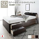 【P10倍:6/22 20:00 - 6/27 01:59】収納付きベッド 通常丈セミダブル 3ゾーンポケットコイルマットレス付き 通常床板タイプ 照明付 組立設置付き