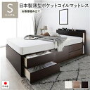 【P10倍:6/22 20:00 - 6/27 01:59】収納付きベッド 通常丈シングル 日本製薄型ポケットコイルマットレス付き 通常床板タイプ 照明付 お客様組立