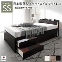 【P10倍:6/22 20:00 - 6/27 01:59】収納付きベッド ショート丈セミシングル マットレス付き 国産薄型ポケットコイル すのこ床板タイプ 組立設置付き