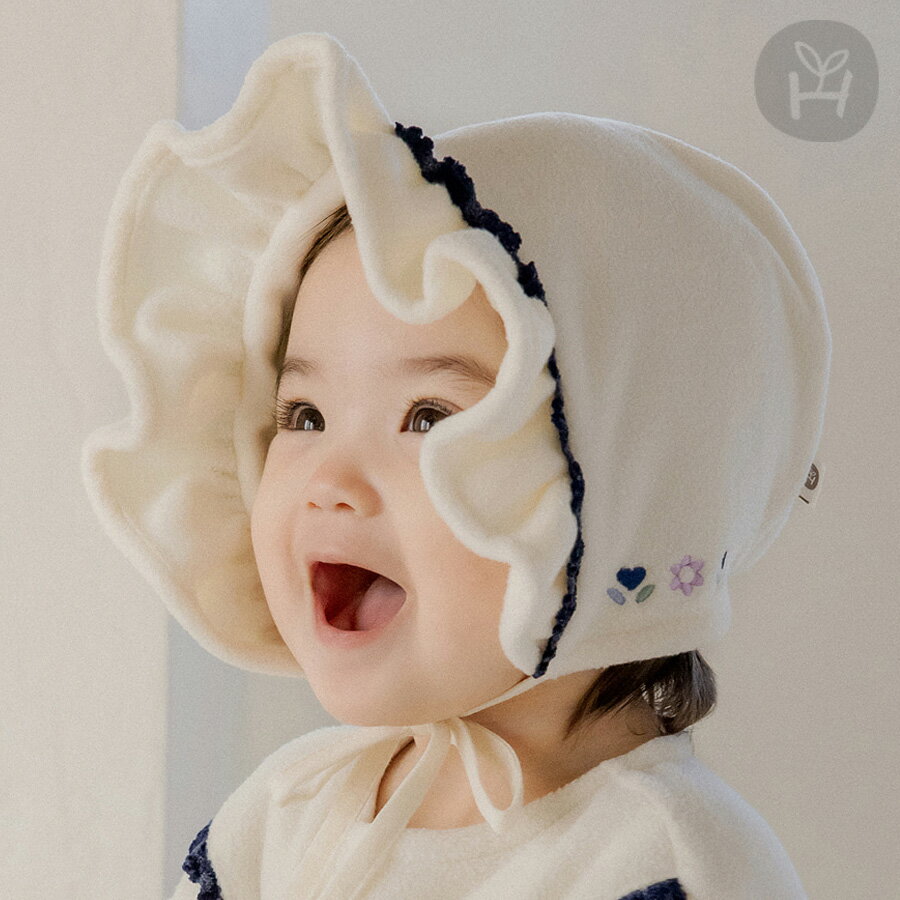 エンジェラ フリース 裏起毛 ボンネット バイカラー レース 花刺しゅう ふわふわ 暖かい 帽子 赤