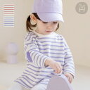 モンヌ ベビー Tシャツ ルーズ パステル ストライプ エルボーパッチ オレンジ バイオレット 赤ちゃん トップス 上着 カジュアル フォーマル 登園