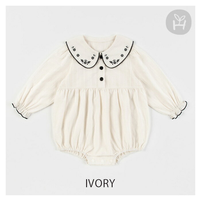 ブリエ ボディースーツ コットン100％ アイボリー ブラック刺しゅうポイント カラーレース ワンピース 赤ちゃん ロンパース かわいい つなぎ 撮影 動きやすい トップス フォーマル