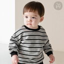 ショモン ベビー トレーナー Tシャツ カットソー ボーダーT バイカラー グレー ヴラック 赤ちゃん トップス 上着 カジュアル フォーマル 登園