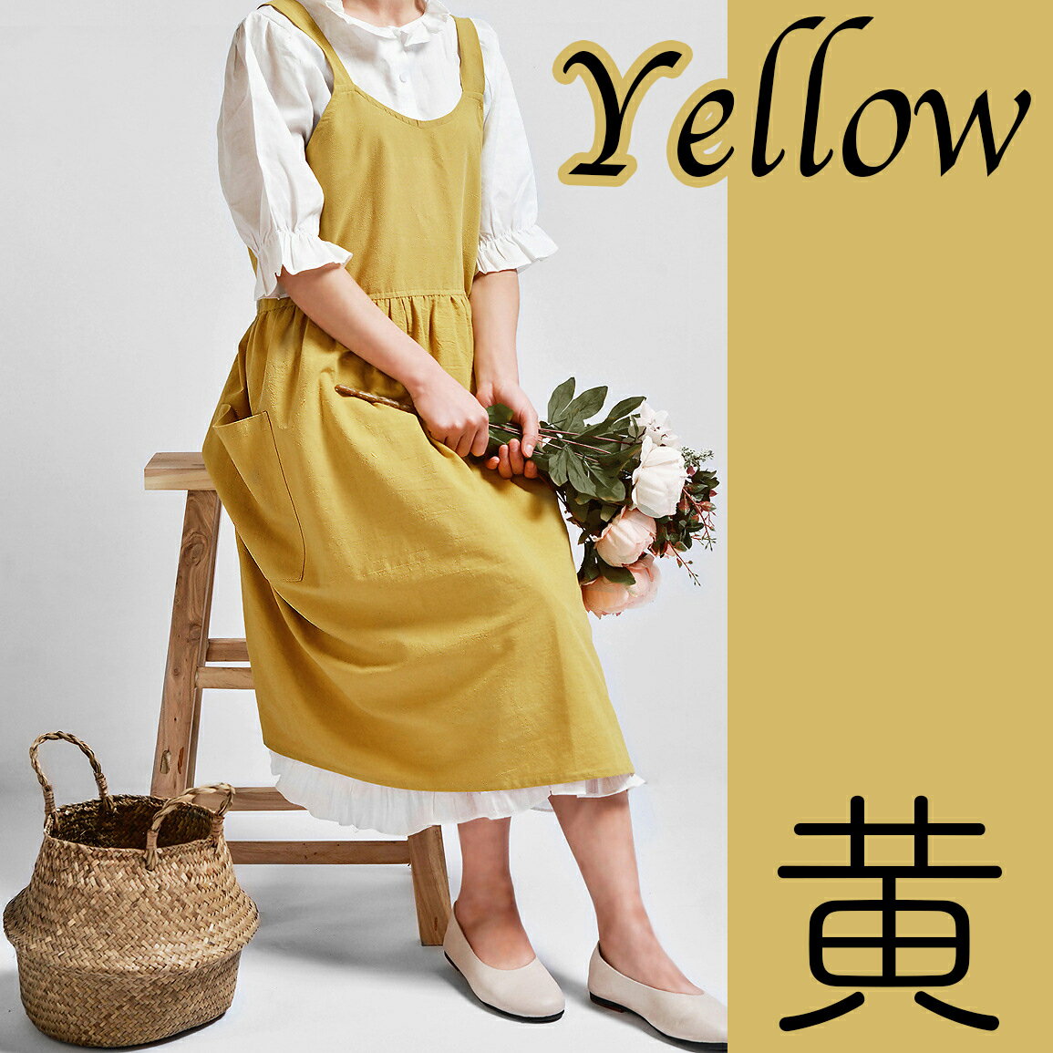 ゆるエプロン 頭からすっぽり被れる 楽ちん 簡単 エプロンワンピースタイプ 母の日 プレゼント ギフト 贈り物 柄がないエプロンおしゃれ 着脱かんたん ラウンドネックエプロン リネンコットンエプロン ワンピースエプロン レディースエプロン スーパー用 ご予約品