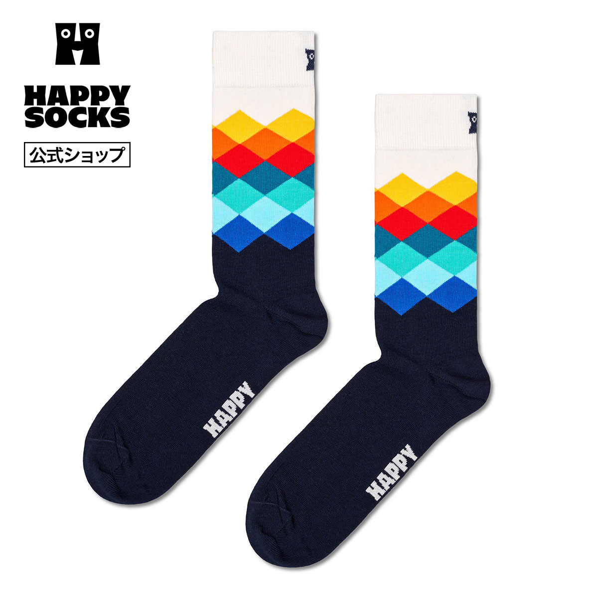 Happy Socks 公式 クルー丈 ソックス フェイディド ダイヤモンド / ハッピーソックス ソックス 靴下 メンズ レディース ユニセックス ギフト プレゼント 柄 オシャレ