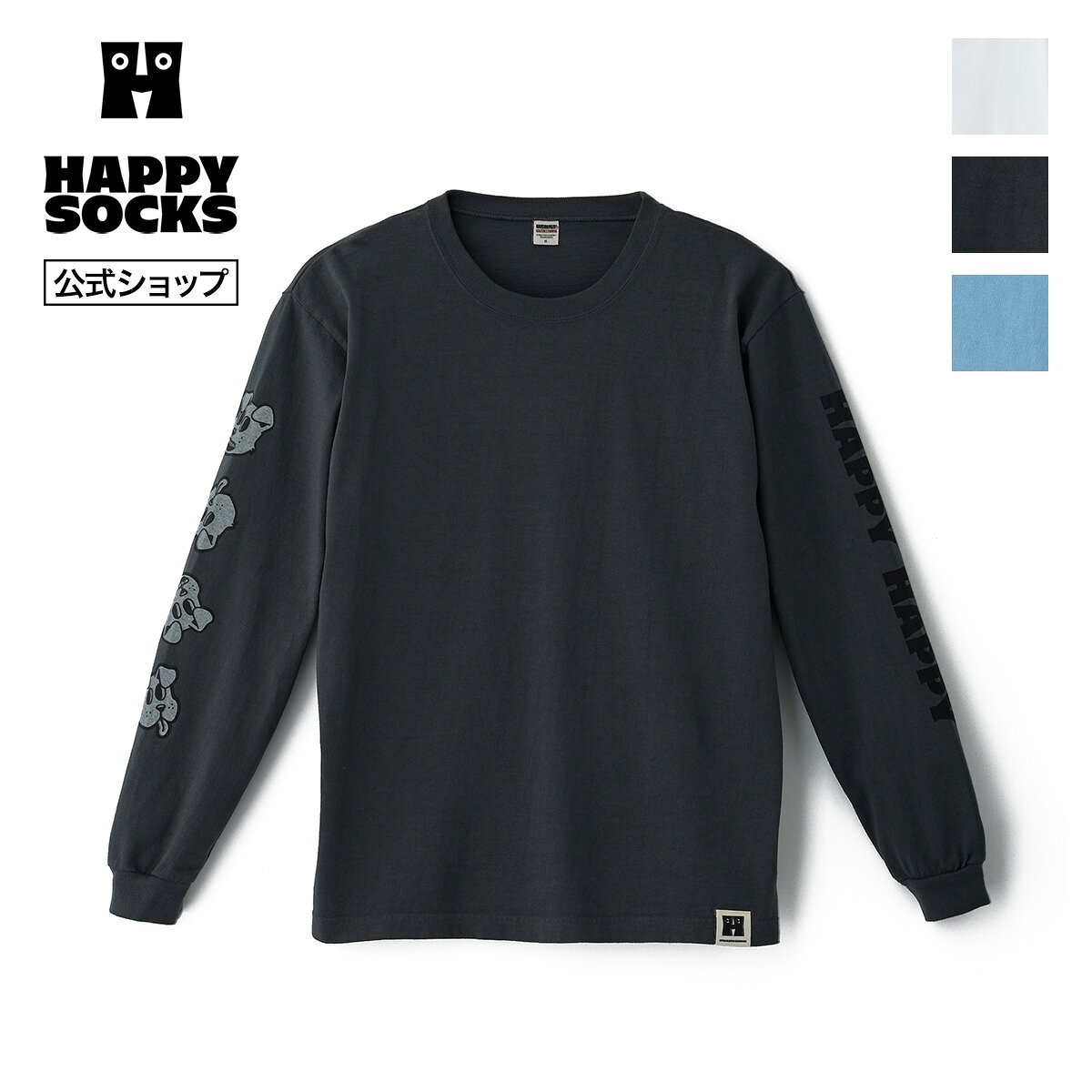 Happy Socks 公式 Long-sleeve T-shirt Dog / ハッピーソックス ソックス 靴下 メンズ レディース ユニセックス ギフト プレゼント 柄 オシャレ BARNS コラボ 日本製 ロンT 袖プリント 長袖Tシャツ 犬 アニマル M L XL 綿100% Dog＆Cat COLLECTION