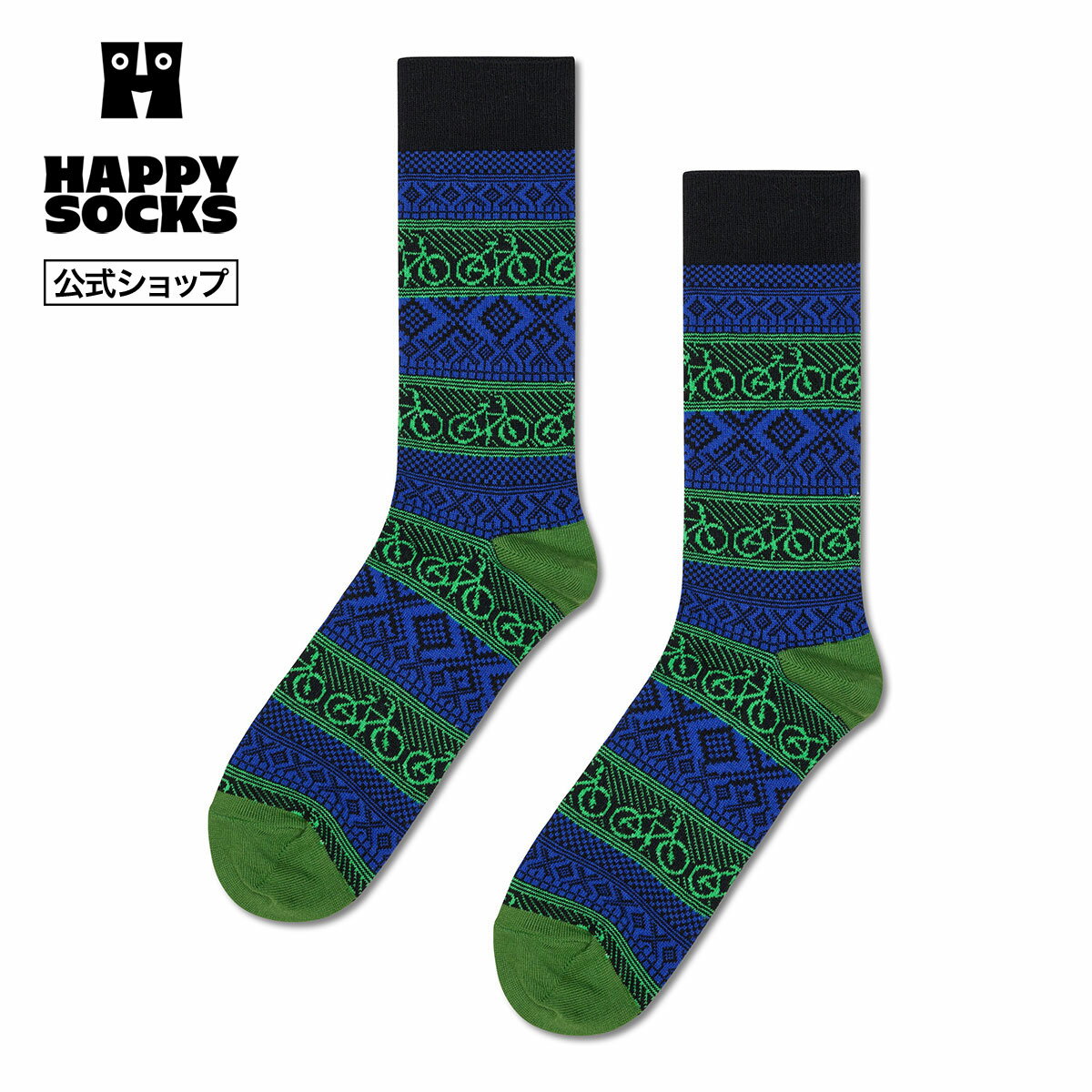 Happy Socks 公式 クルー丈 ソックス バイク ジャカード / ハッピーソックス ソックス 靴下 メンズ レディース ユニセックス ギフト プレゼント 柄 オシャレ