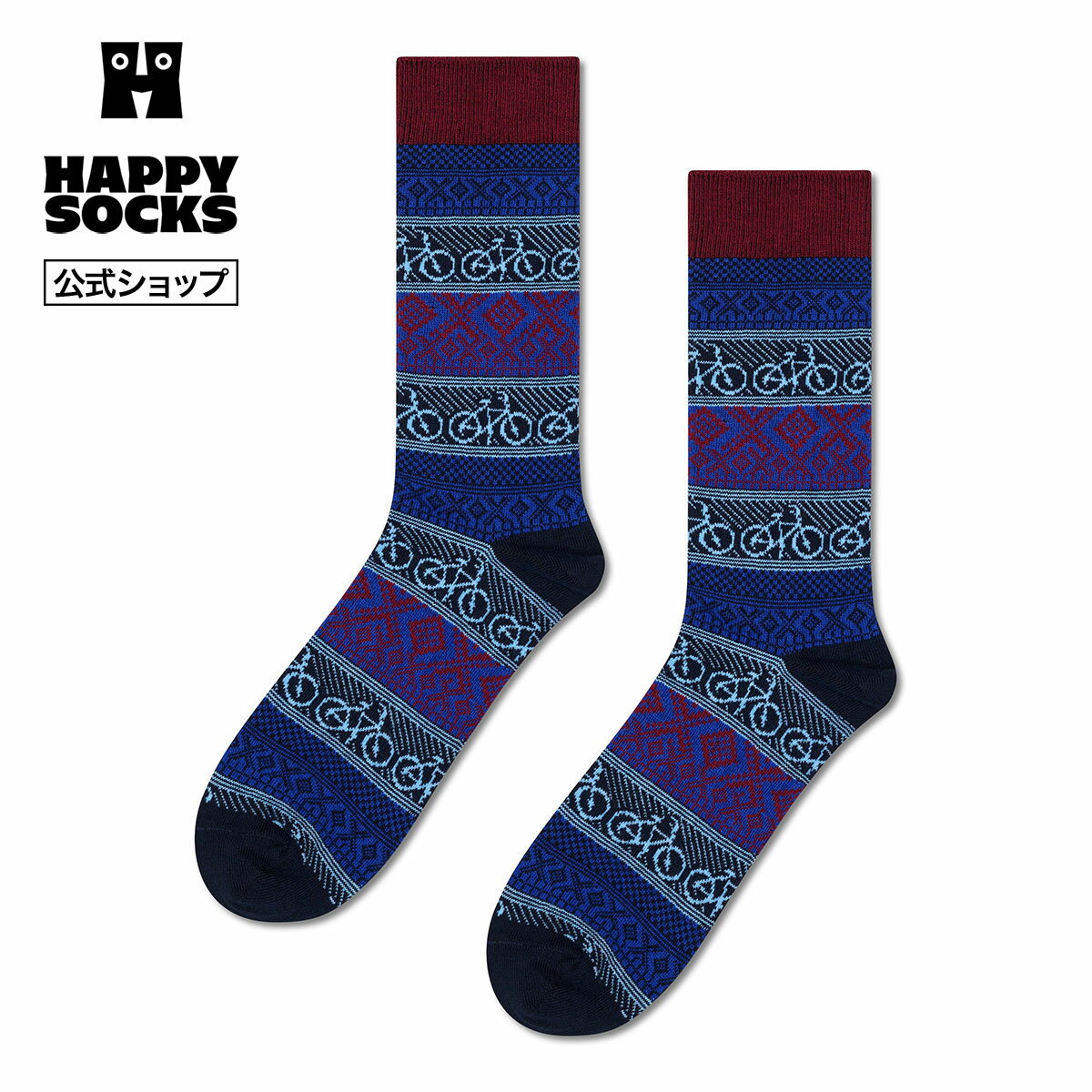 Happy Socks 公式 クルー丈 ソックス バイク ジャカード / ハッピーソックス ソックス 靴下 メンズ レディース ユニセックス ギフト プレゼント 柄 オシャレ