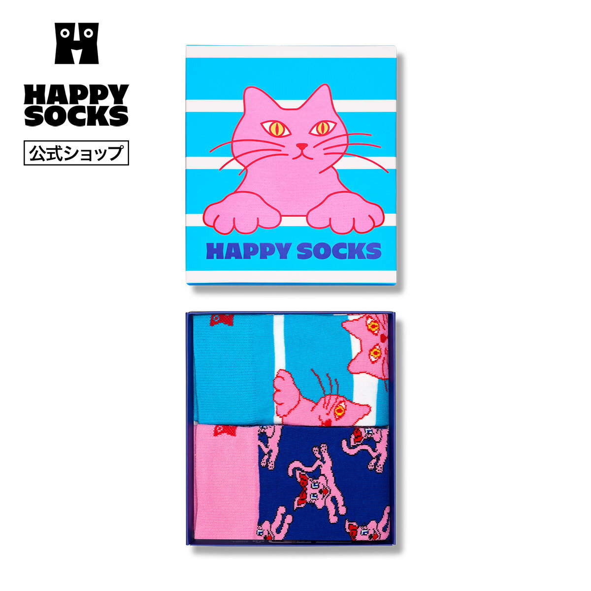 Rakuten - Happy Socks 公式 【GIFT BOX】【2足セット】クルー丈 ソックス キャット / ハッピーソックス ソックス 靴下 メンズ レディース ユニセックス ギフト プレゼント 柄 オシャレ