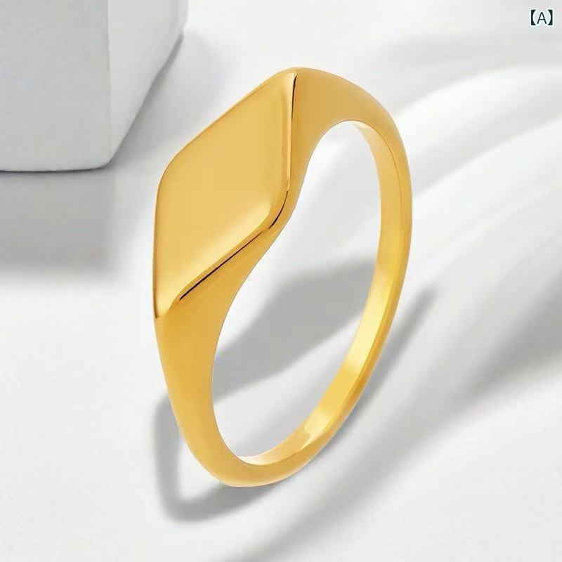 Rakuten - 指輪 レディース リング アクセサリー 菱形 ひし形 重ね付け 多層 リング シンプル 光沢 鏡面仕上げ ゴールド シルバー 幅広 ワイド ファッションリング カジュアル 普段使い ギフト プレゼント 贈り物