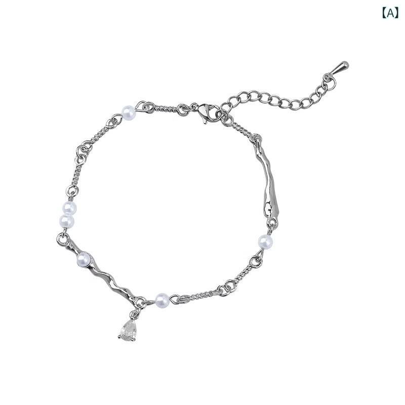 Moonstone - ブレスレット レディース パール ジルコニア しずく ドロップ チェーン 華奢 パール 腕輪 アクセサリー ジュエリー ゴールド シルバー 結婚式 二次会 パーティー 卒業式 入学式 お呼ばれ ギフト プレゼント 贈り物