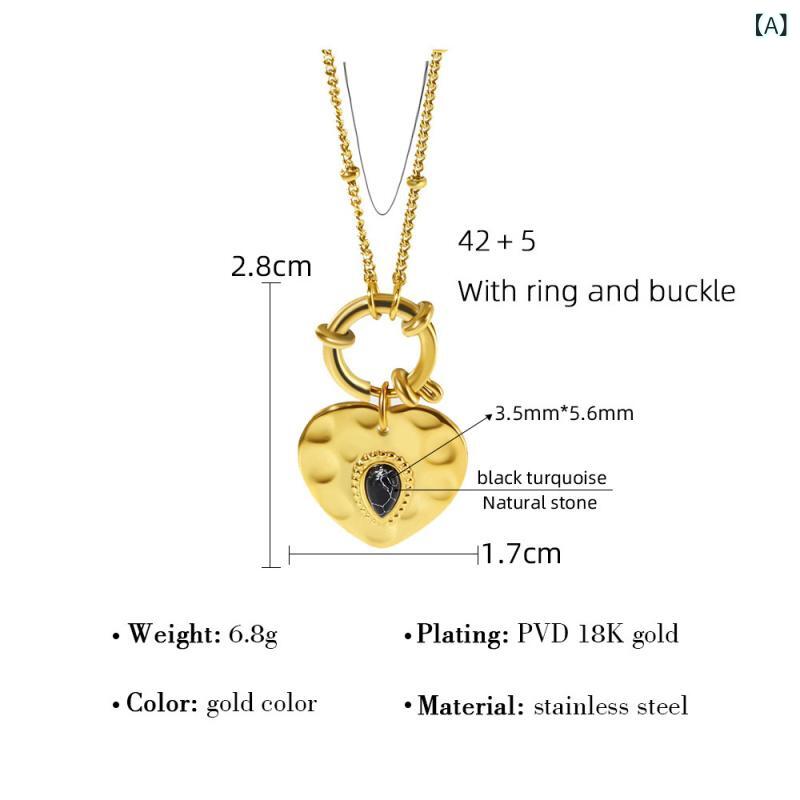 ネックレス 石 ハート 18K ペンダント チョーカー ショートネックレス チタン製 ゴールド シンプル レトロ ジュエリー アクセサリー ギフト 重ね付け おしゃれ お呼ばれ 華奢 鎖骨チェーン コーティング 贈り物 パーティー