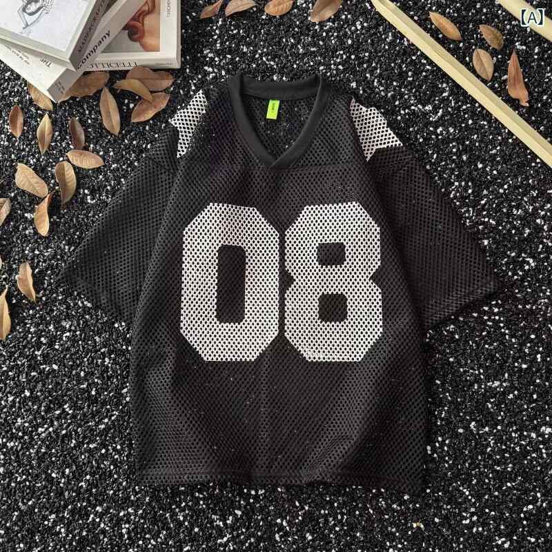 Tシャツ メンズ メッシュ 半袖 ビンテージ風 オーバーサイズ ビッグシルエット 透かし編み 通気性 速乾 スポーツ ストリート ヒップホップ カジュアル 夏服 ベースボールシャツ ゲームシャツ ユニフォーム アメカジ レトロ