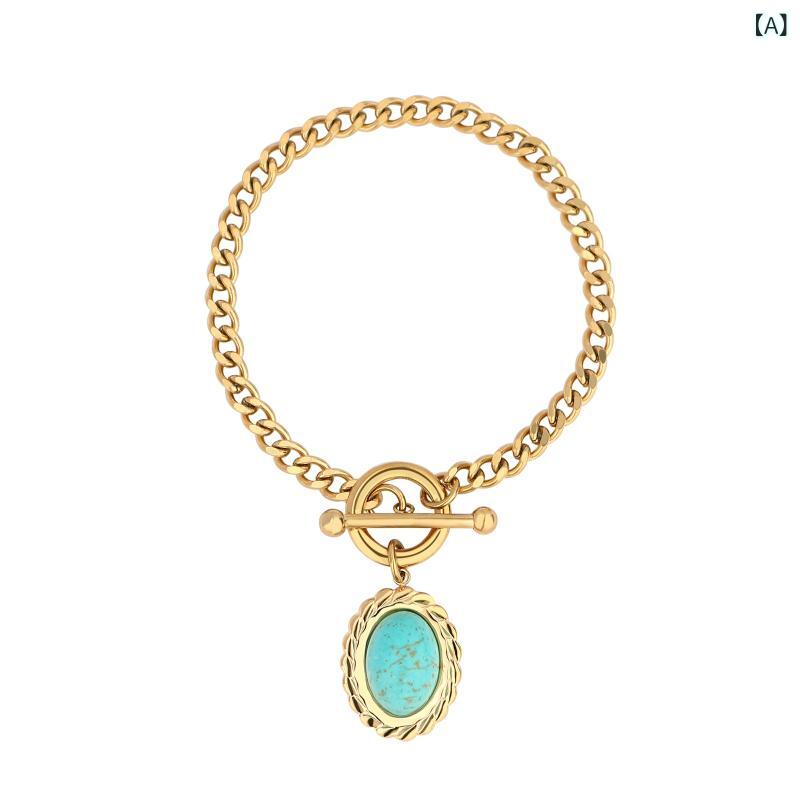 ネックレス 2連 ターコイズ 重ね付け チタン 18K 金メッキ 12月 誕生石 石風 大ぶり チェーン ロング アクセサリー ジュエリー ギフト 贈り物 カジュアル パーティー お呼ばれ シンプル 大人 華奢 ゴールド