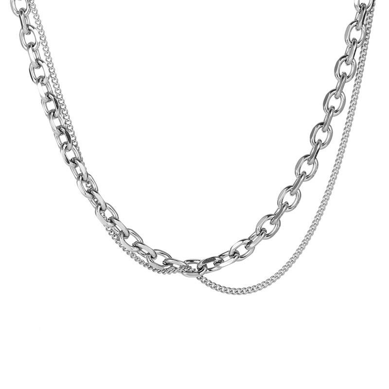 ネックレス ステンレス ペンダント 重ね付け ダブルチェーン ロングネックレス チタン シンプル カジュアル ストリート アクセサリー ジュエリー ペア カップル プレゼント ギフト 誕生日 クリスマス メンズ レディース