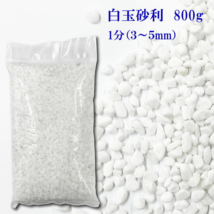 砂利　白　白玉砂利　玉砂利　1分　3-5mm　 800g〔 送料無料 ・離島別途〕 化粧石 化粧砂利 防犯 防草砂利 白玉石 砂利 玉石 玉砂利 白色 ガーデニング 造園 庭 和風 洋風 和庭 洋庭 庭園 白い石 雑草対策 ジャリ おしゃれ　代引不可