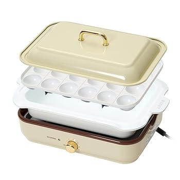 【中古】アイリスオーヤマ ホットプレート コンパクト 着脱式 温度調節機能付き たこやき器 深鍋 プレート 2枚 1000W 簡単お手入れ サーモスタット機能