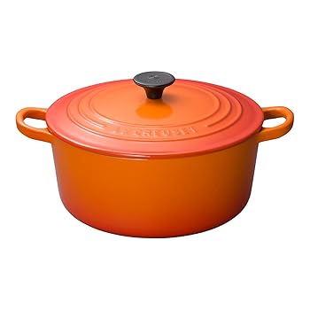 【中古】ル・クルーゼ(Le Creuset) 鋳物 ホーロー 鍋 ココット・ロンド 22 cm オレンジ ガス IH オーブ..