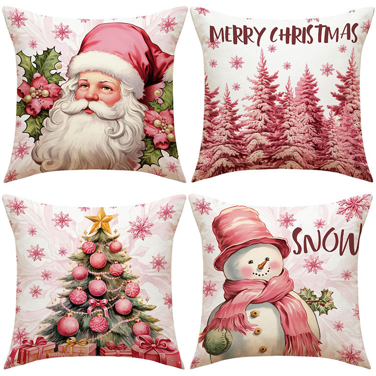 【4枚セット】クリスマス 抱き枕カバー 45 × 45 cm サンタクロース クリスマスツリー 雪だるま インテリア パーティー お部屋 雑貨 車用品 雪 結晶 クリスマスパターン オーナメント 飾り クッションカバー 装飾