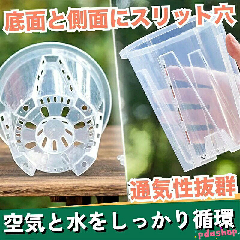 植木鉢 プラスチック スリット鉢 透明鉢 観葉植物 鉢 底皿付き 6個セット 人気 おすすめ 使いやすい 便利 快適 定番 実用的 軽量 happystream-10133557 ハッピーストリーム サンプル画像2
