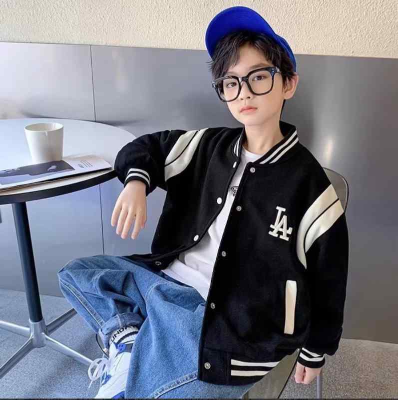 ハッピーストリームの子供用野球ジャケット キッズ 男の子 アウター 女の子 春秋 ジャンパー コート 中大童 8歳以上 140cm以上 長袖 コットン混紡 配色 ブラック ポリエステル｜アングル2