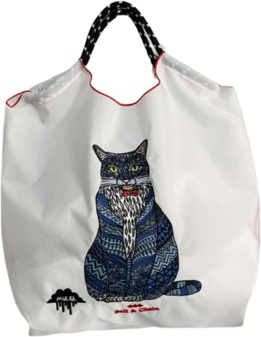 レディースエコバッグ 猫のパターン刺繍 ボールアンドチェーン付き 大容量ナイロン製 ショッピング 贈り物にもぴったり 収納に最適 可愛くオシャレ