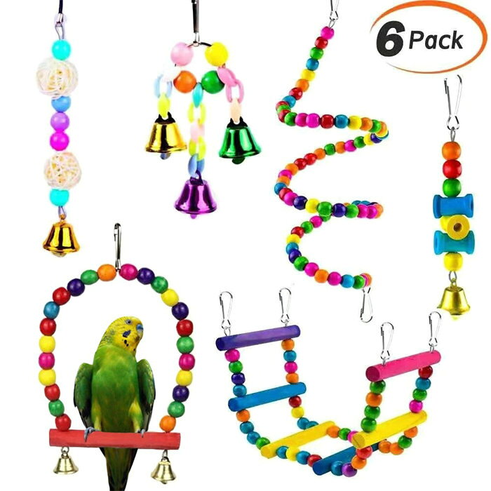 大満足の6点セット インコ バードトイ 鳥おもちゃ オウムブランコ 鳥グッズ 遊び場 バード セキセイインコ 文鳥 アスレチック 玩具 スタンド 止まり木 はしご 鳥 ラダー 秋千 遊園地 巣